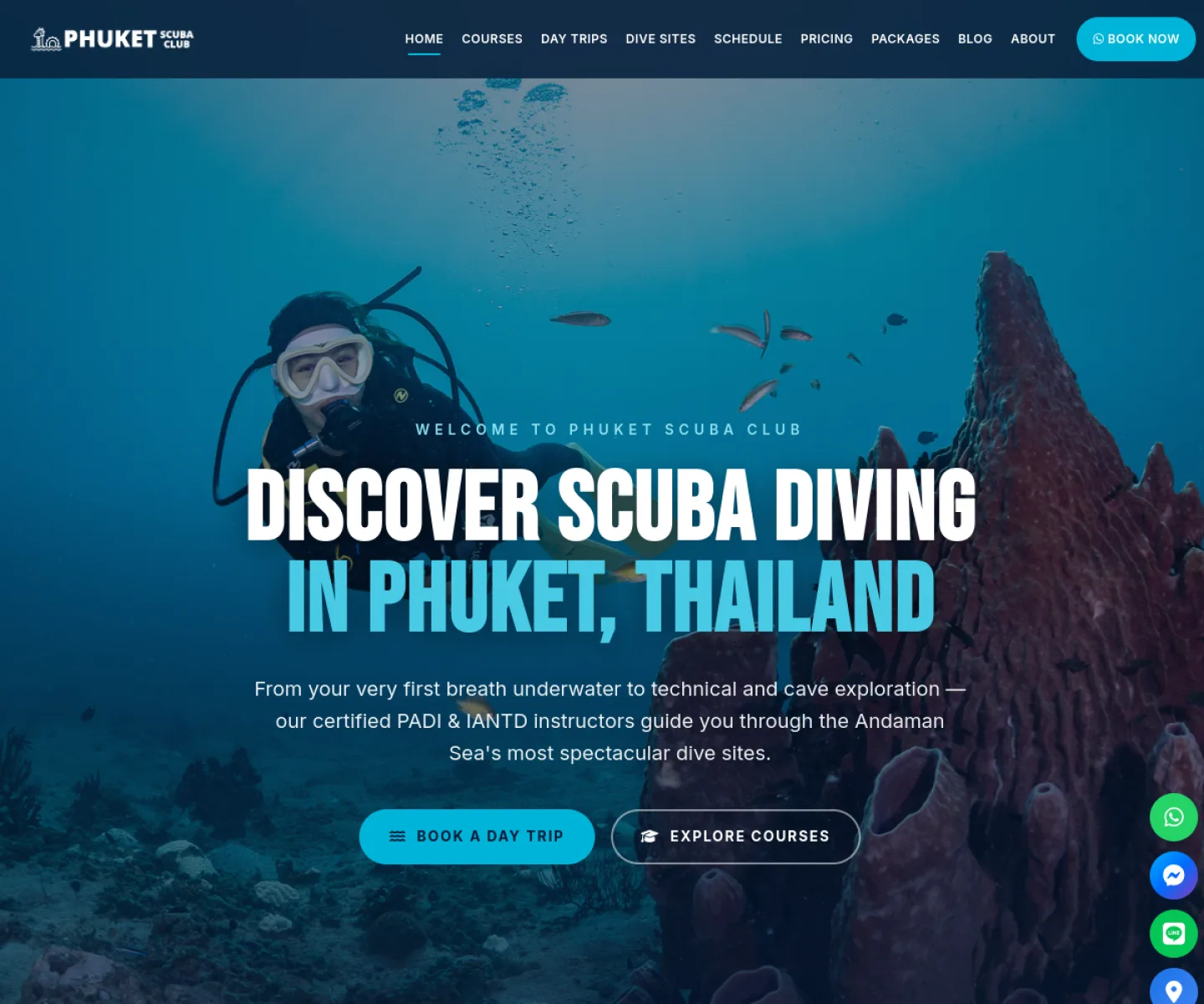 Phuket Scuba Club 普吉島潛水俱樂部官網網站截圖